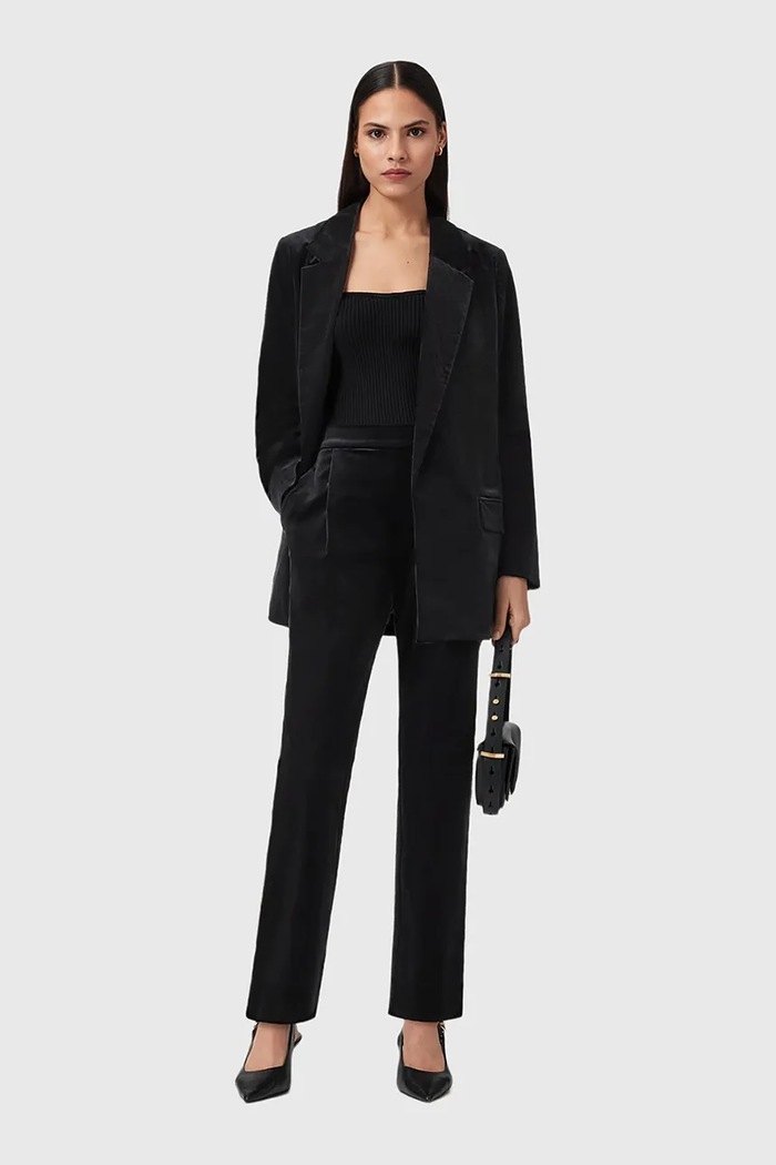 Zamatové nohavice AllSaints W065QD čierna