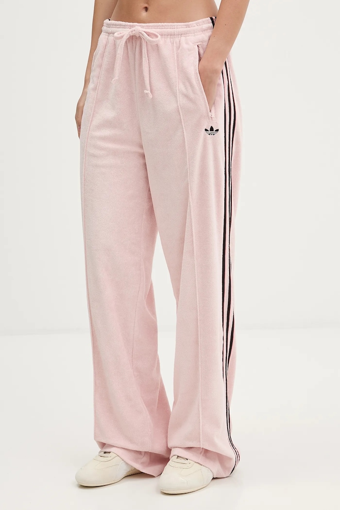 adidas Originals pantaloni de trening pentru femei cu bumbac Terry Towel Firebird roz KD1414