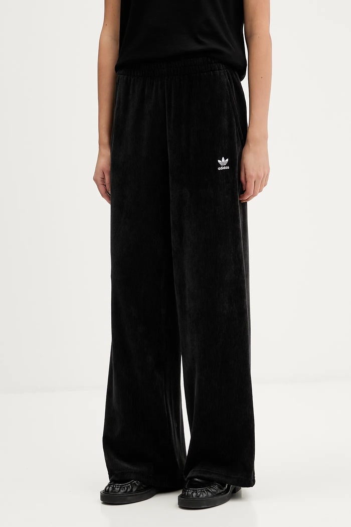 adidas Originals Παντελόνι επίσημο γυναικείο Essentials πλεκτό ύφασμα μαύρο KE1113