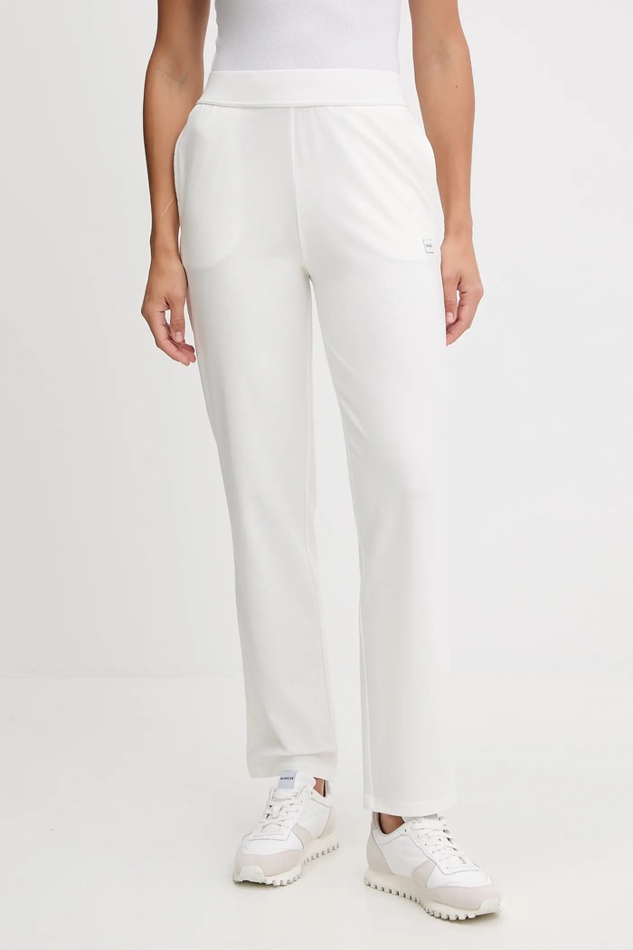 HUGO spodnie dresowe damskie z modalem SIGNATURE_PANT z elastanem beżowy 50556808