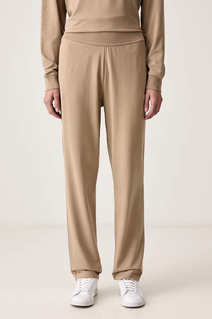 HUGO Spodnie dresowe damskie z modalem SIGNATURE_PANT beżowy 50556808