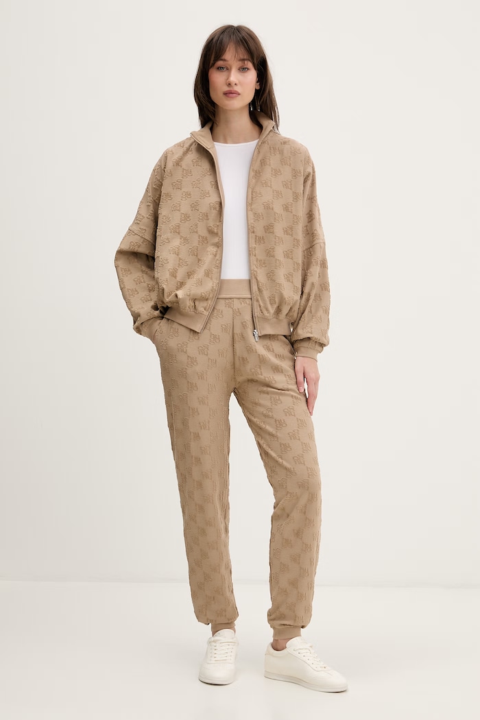 HUGO spodnie lounge damskie z bawełną TERRYMONOGRAM_PANTS 50556809 beżowy SS26