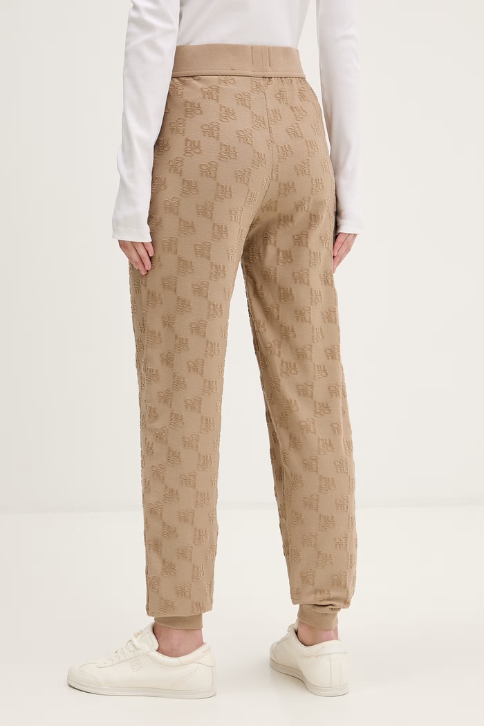 Odzież HUGO spodnie lounge damskie z bawełną TERRYMONOGRAM_PANTS 50556809 beżowy