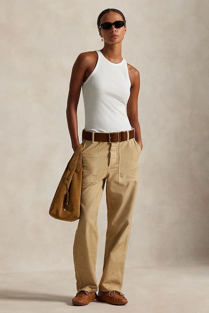 Clothing Polo Ralph Lauren straight trousers cotton women's 211978634 beige