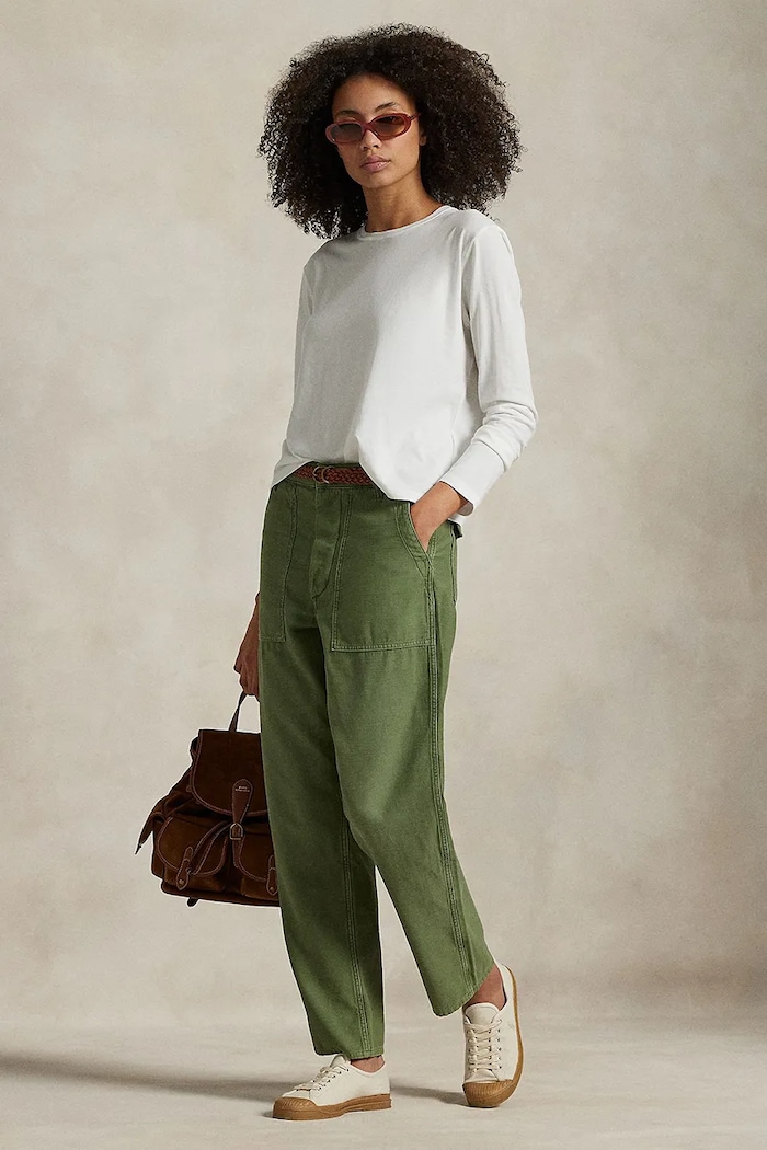 Polo Ralph Lauren pantaloni straight din bumbac pentru femei 211978634 verde SS26