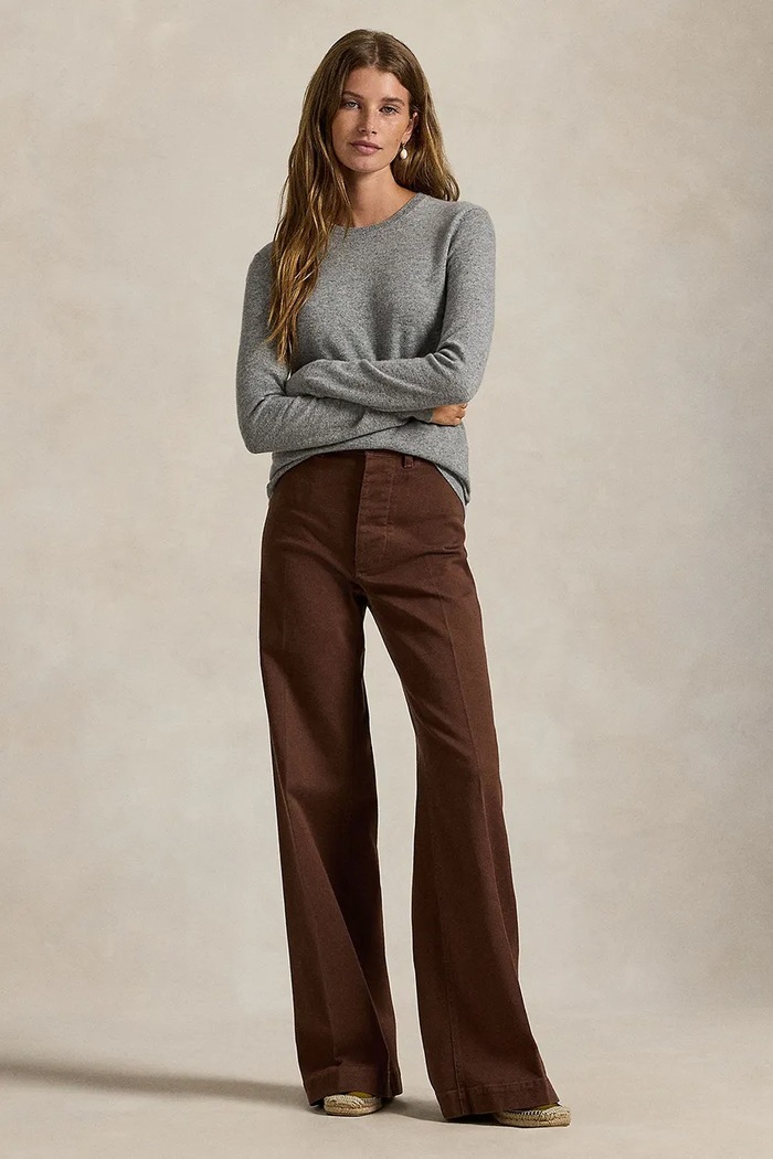 Odzież Polo Ralph Lauren spodnie damskie z bawełną 211A10723 brązowy