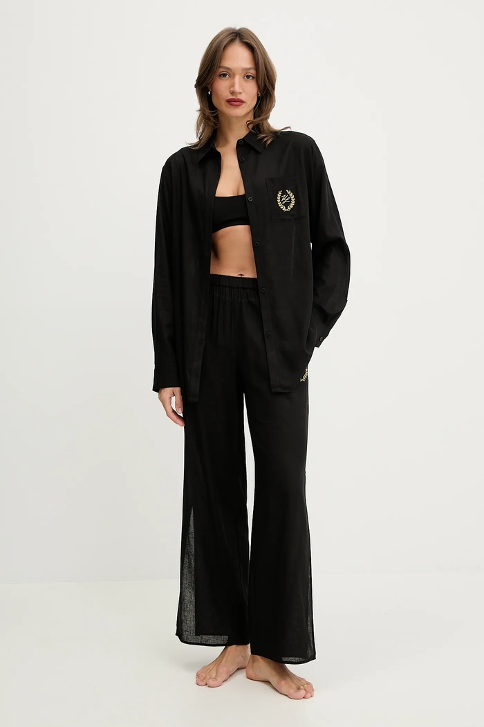 Karl Lagerfeld pantaloni de plajă cu adaos de in HOTEL KARL B1W46033 negru SS26