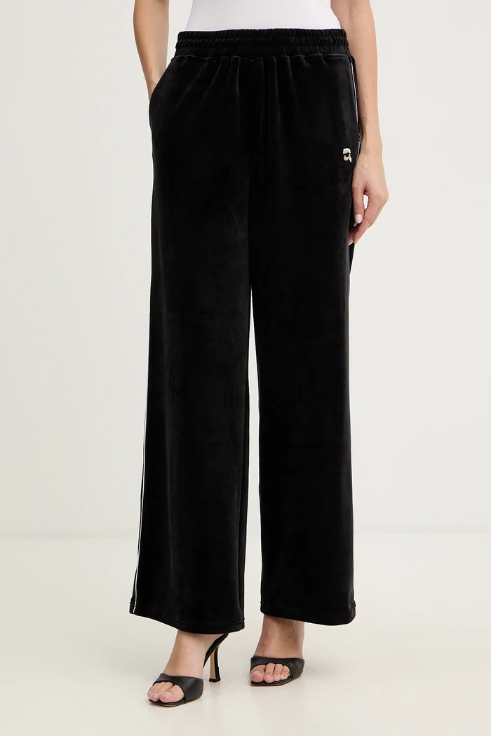 Karl Lagerfeld spodnie dresowe welurowe IKON z elastanem czarny B1W10022