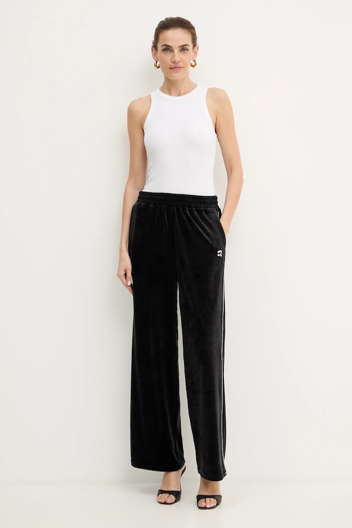 Karl Lagerfeld spodnie dresowe welurowe IKON B1W10022 czarny SS26