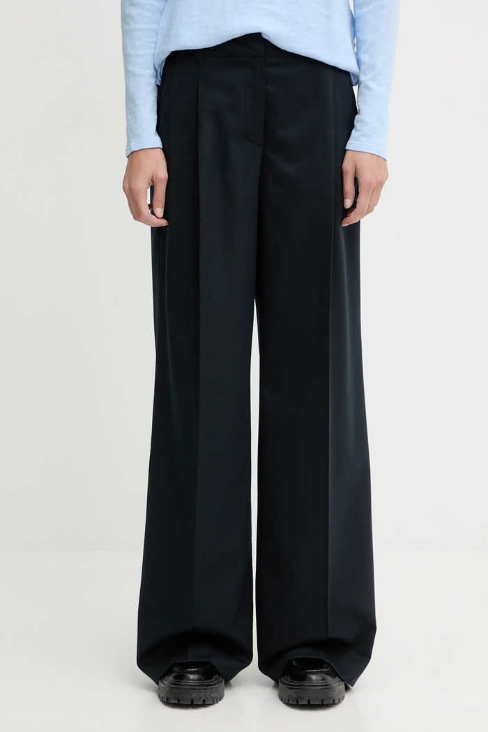 Marc O'Polo pantaloni cu lână drept bleumarin 600015310005