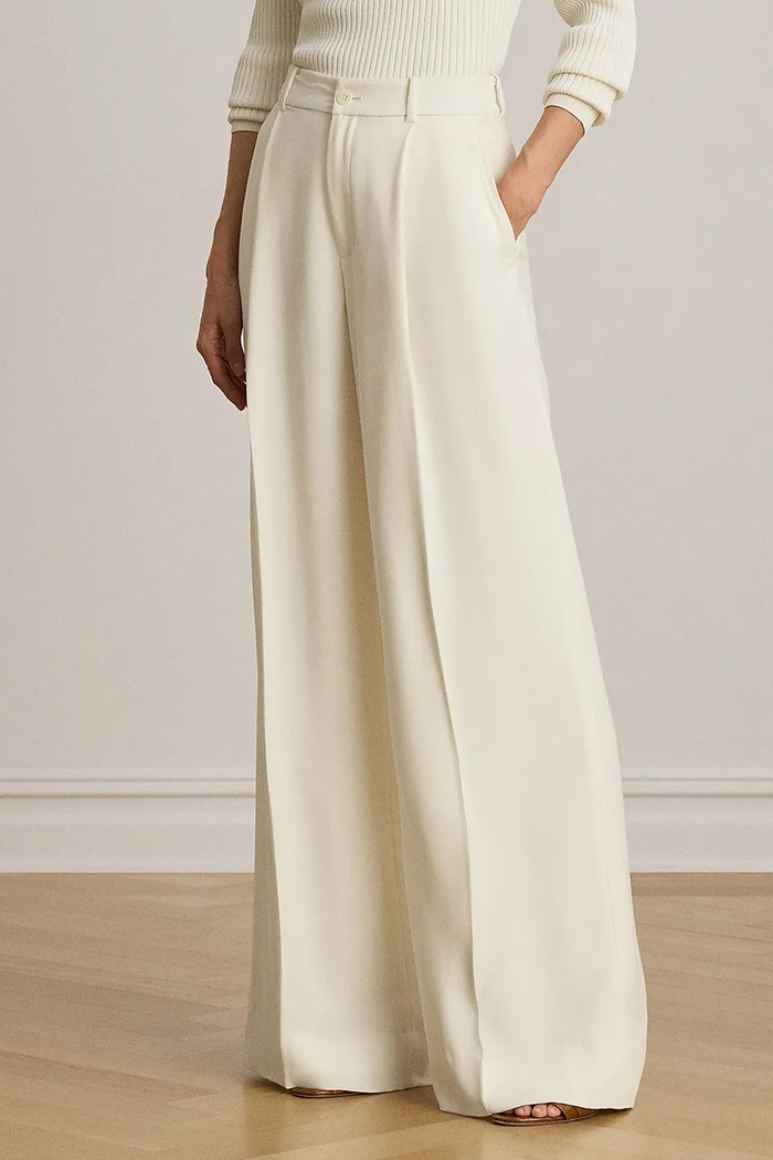 Lauren Ralph Lauren spodnie straight damskie beżowy 200P03582
