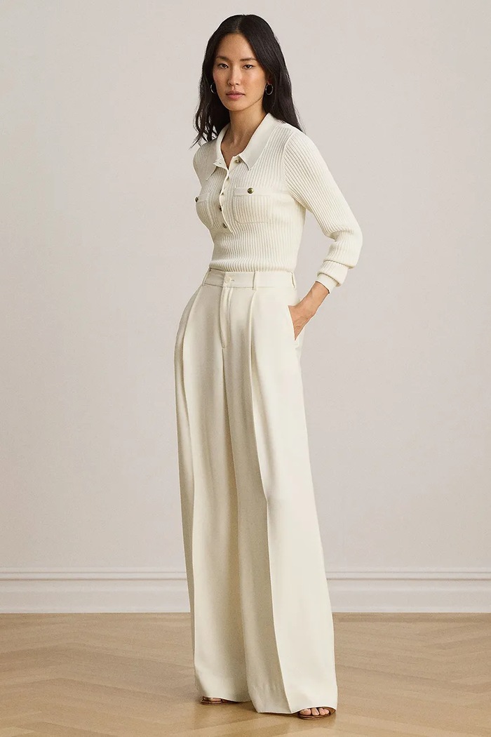 Odzież Lauren Ralph Lauren spodnie straight damskie 200P03582 beżowy