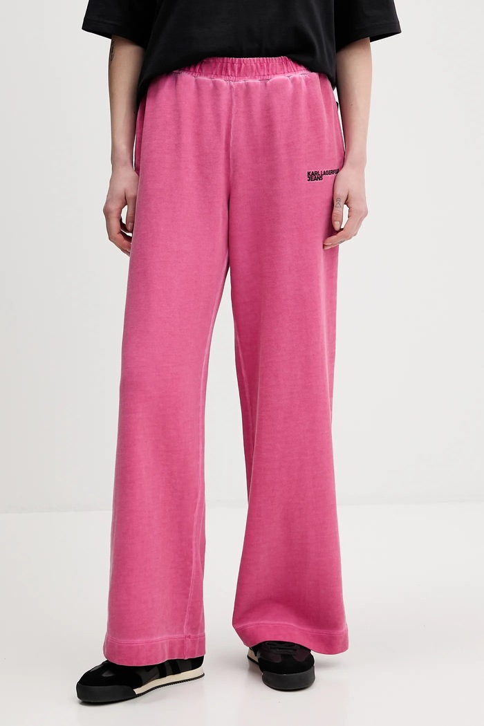 Karl Lagerfeld Jeans pantaloni de trening din bumbac uni roz B1W10090