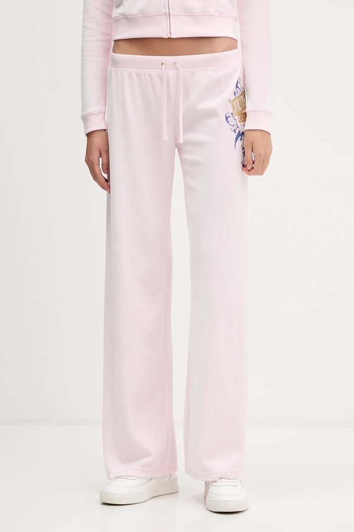 Velurové teplákové kalhoty Juicy Couture Wrap You Up pletenina růžová JCNBJ126452