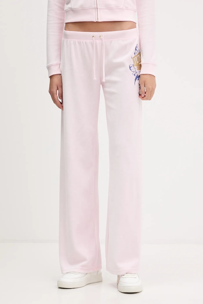 Velurové teplákové kalhoty Juicy Couture Wrap You Up pletenina růžová JCNBJ126452