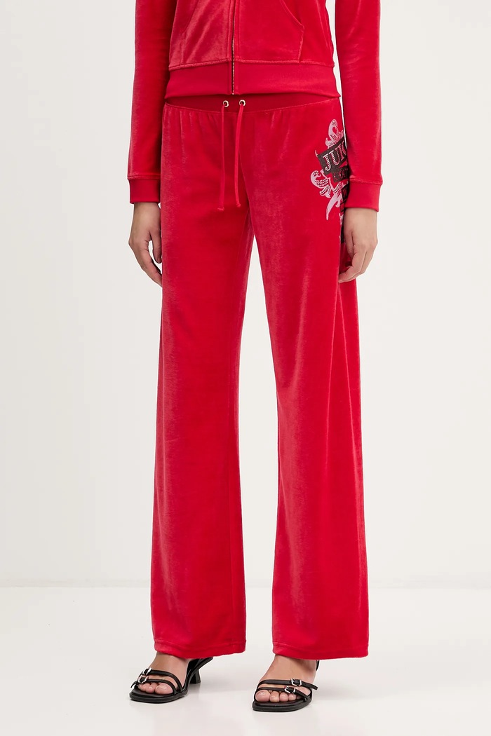 Βελούδινο παντελόνι φόρμας Juicy Couture Wrap You Up πλεκτό ύφασμα κόκκινο JCNBJ126452