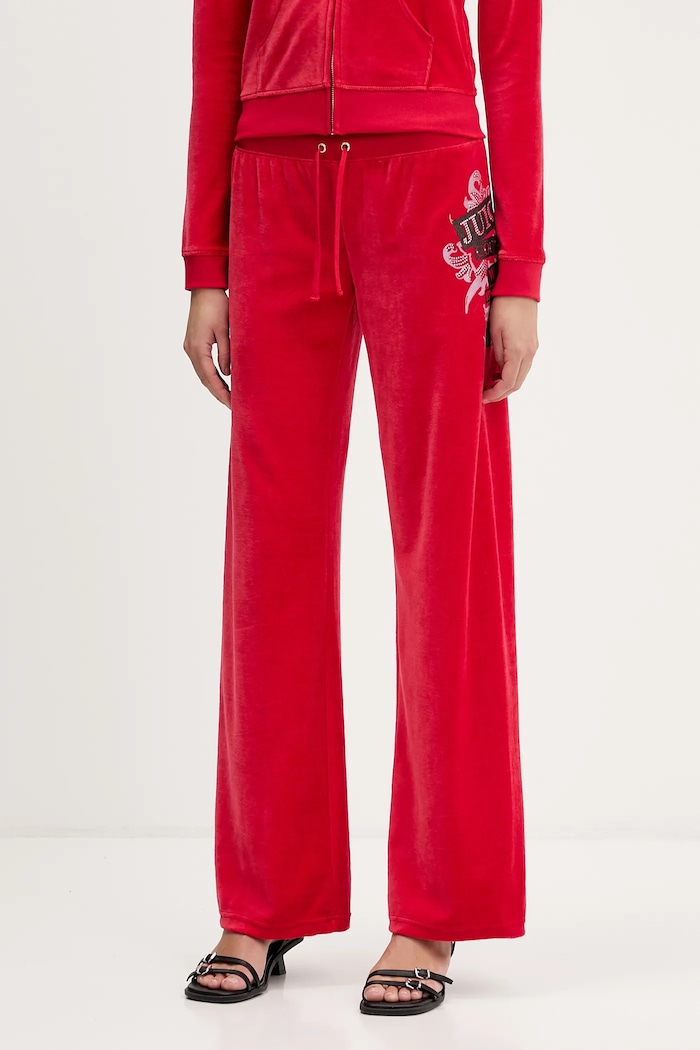 Βελούδινο παντελόνι φόρμας Juicy Couture Wrap You Up πλεκτό ύφασμα κόκκινο JCNBJ126452