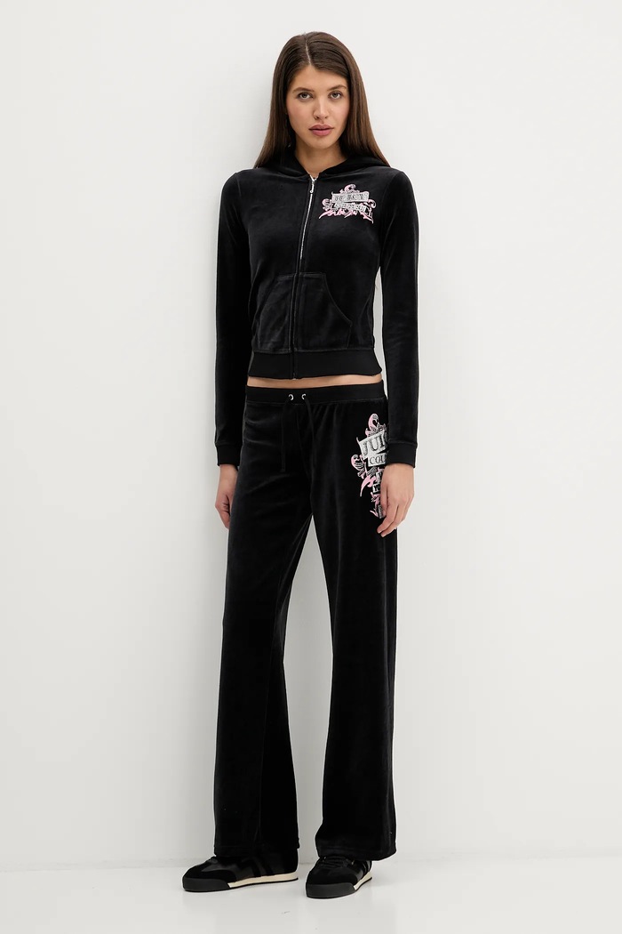 Velurové teplákové kalhoty Juicy Couture Wrap You Up JCNBJ126452 černá SS26