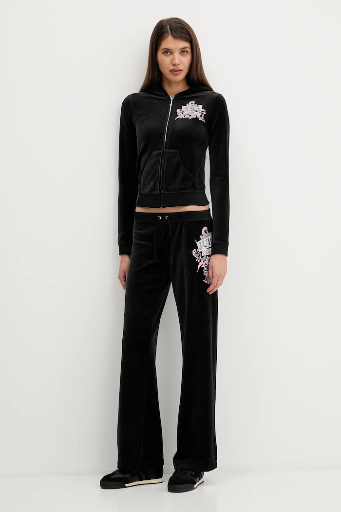 Velurové teplákové kalhoty Juicy Couture Wrap You Up JCNBJ126452 černá SS26