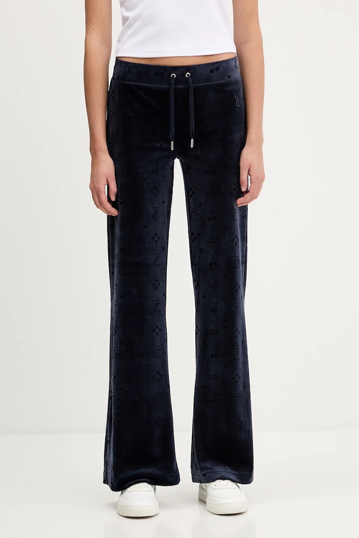Velurové teplákové kalhoty Juicy Couture Monogram Lisa pletenina námořnická modř JCWBJ125303