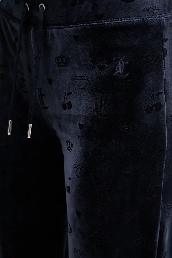 Velurové teplákové kalhoty Juicy Couture Monogram Lisa námořnická modř JCWBJ125303