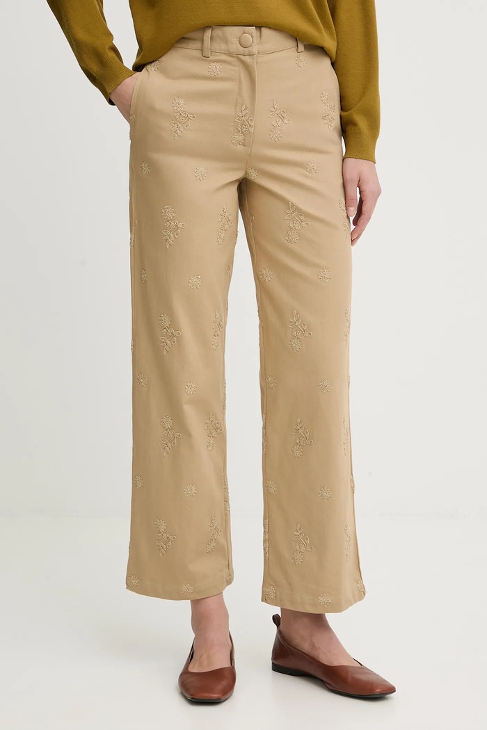 Hoss Intropia pantaloni de bumbac imprimeu maro 6543035