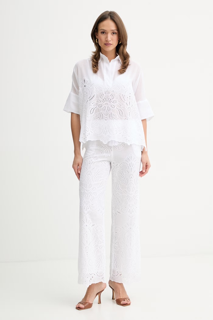 Ermanno Firenze pantaloni de bumbac D48EP050EN0 alb SS26