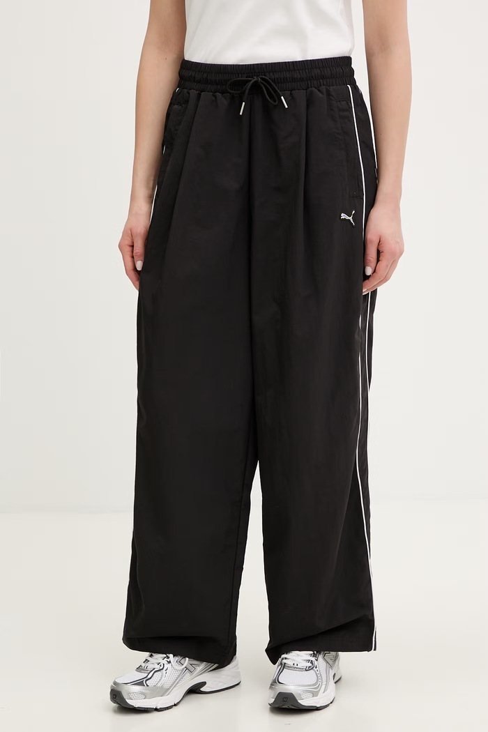 Παντελόνι φόρμας Puma Piping Relaxed Woven ύφασμα μαύρο 634559