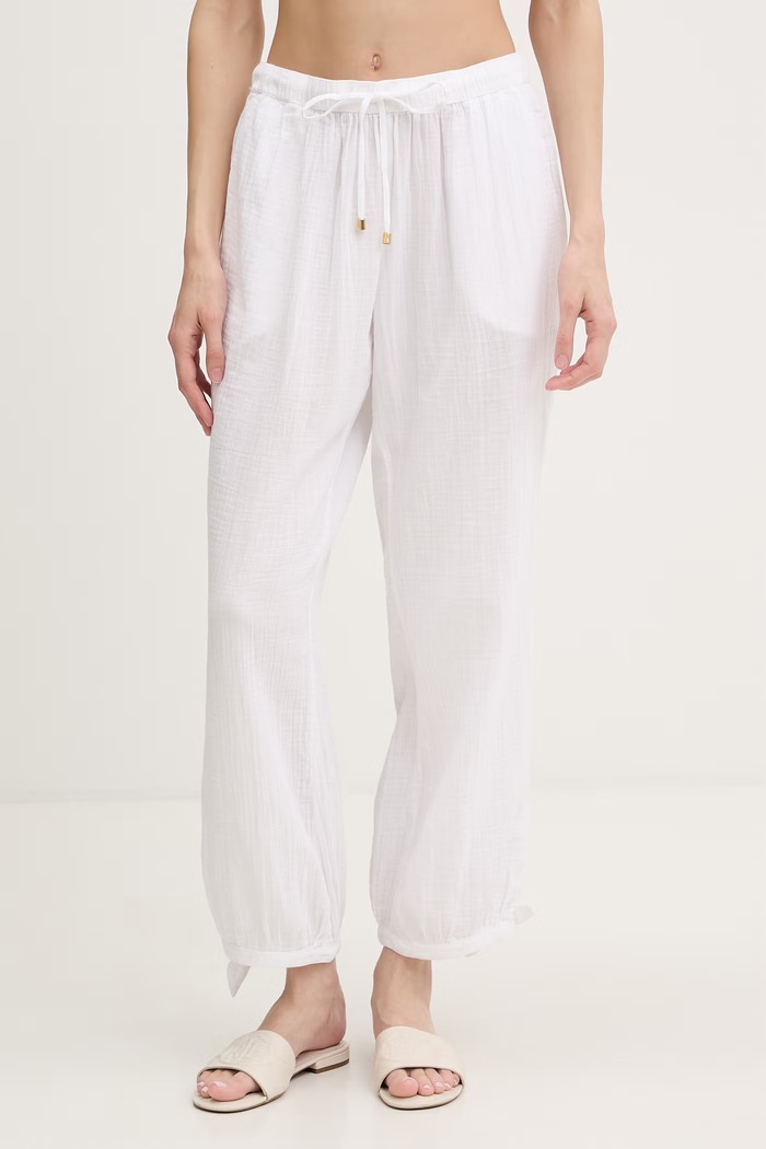 Lauren Ralph Lauren pantaloni drepți de femei din bumbac alb 20417190