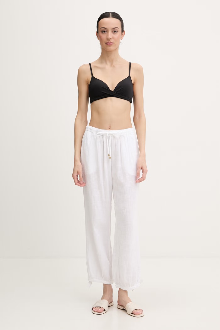 Lauren Ralph Lauren pantaloni drepți de femei din bumbac 20417190 alb SS26