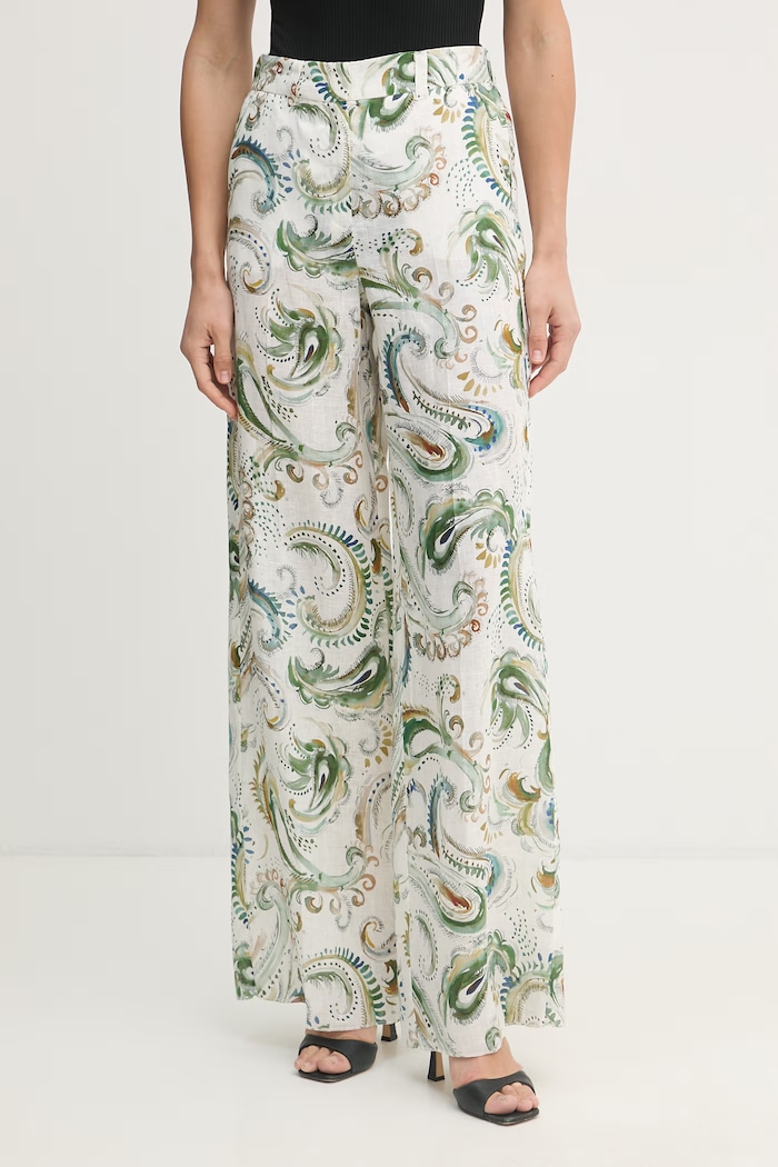 Marella spodnie wide leg damskie lniane DOMINO biały 2613131232200