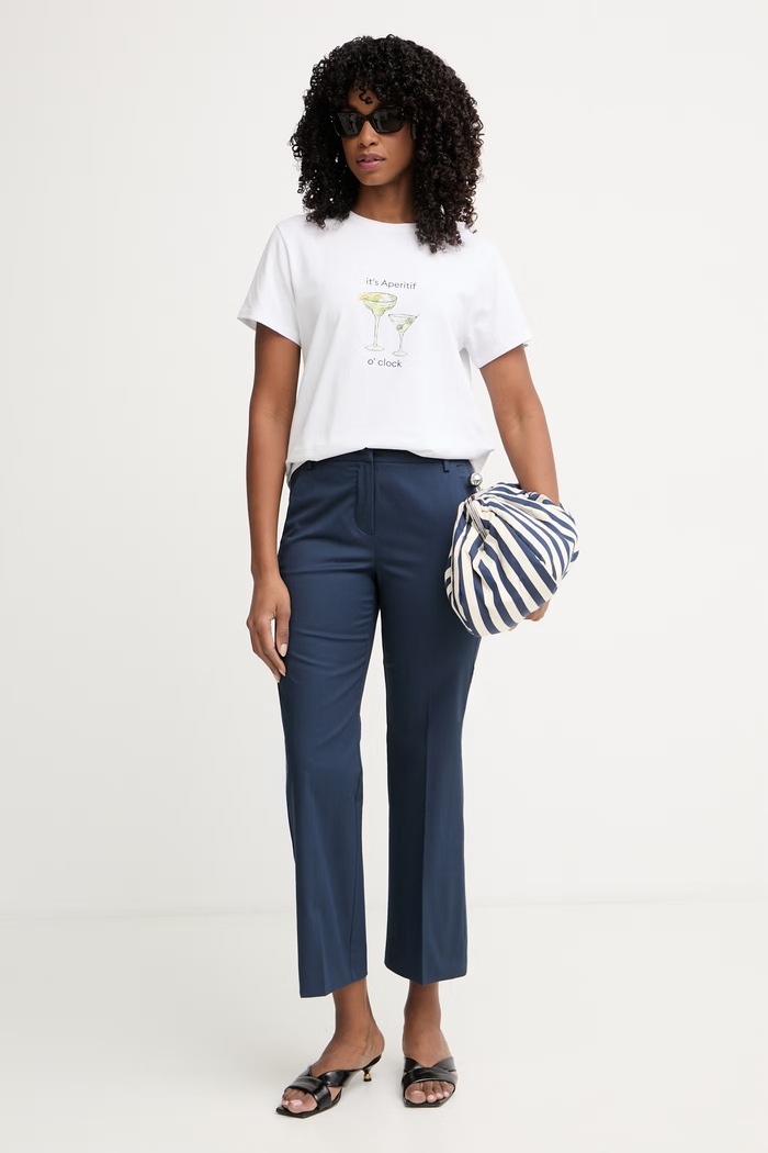 Marella nohavice dámske s bavlnou Emme by Marella 2615131072200 tmavomodrá SS26