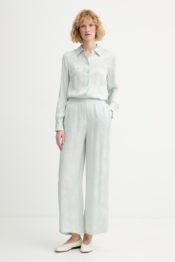 Calvin Klein spodnie wide leg damskie z wiskozy LV044F604G zielony SS26