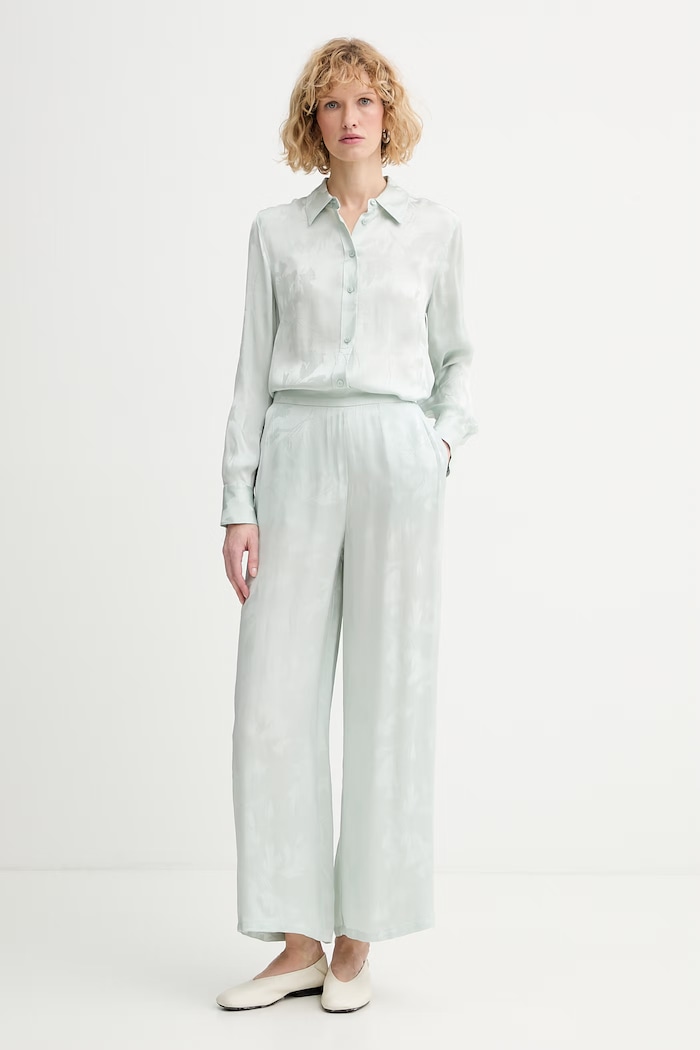 Calvin Klein spodnie wide leg damskie z wiskozy LV044F604G zielony SS26