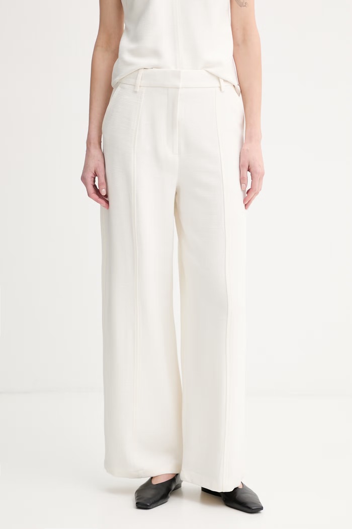 Calvin Klein spodnie damskie z wiskozą beżowy LV044F651G