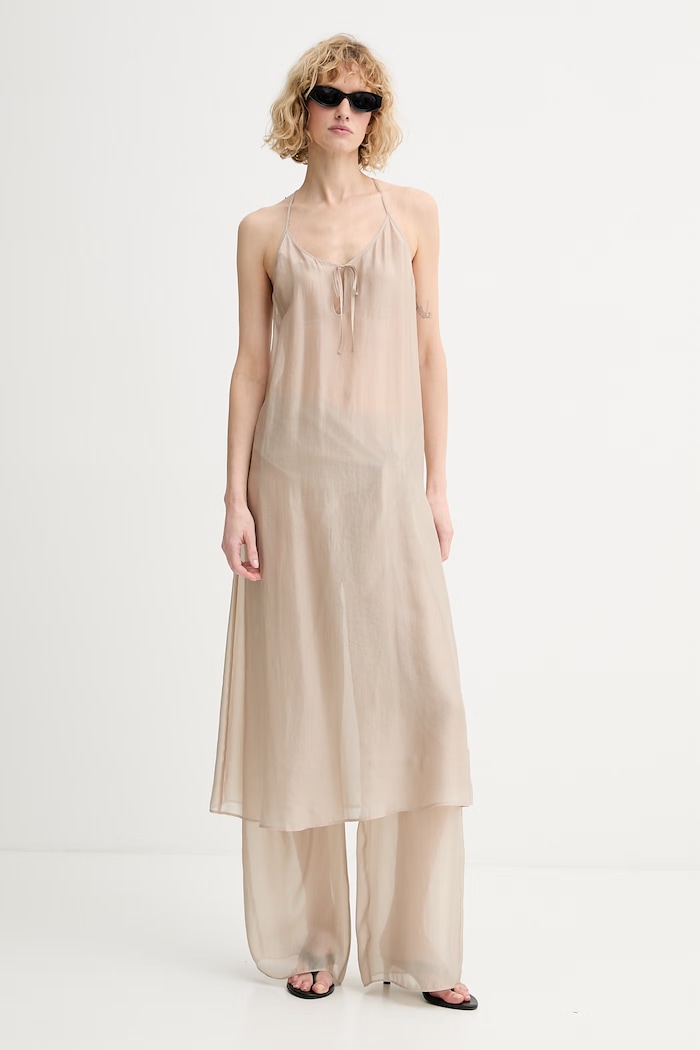 Calvin Klein spodnie damskie z wiskozą LV00Q61157 beżowy SS26