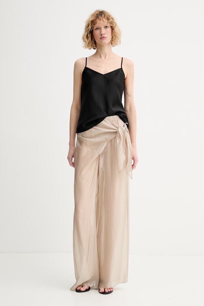 Calvin Klein spodnie damskie z wiskozą beżowy LV00Q61157
