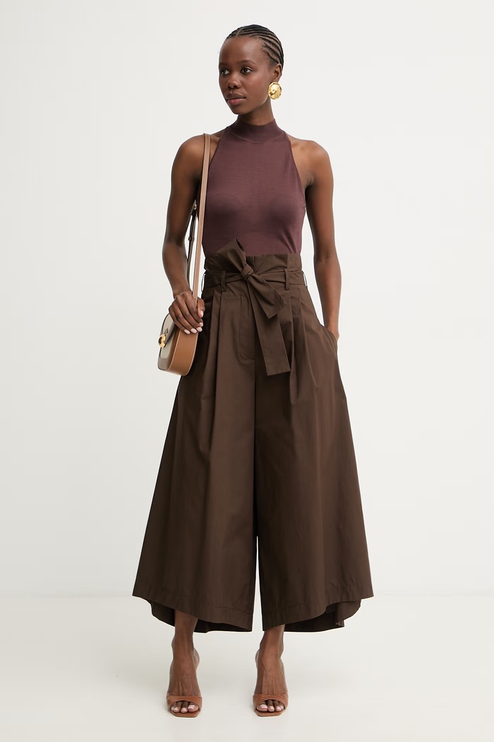Simona Corsellini pantaloni pentru femei, din bumbac P26CPPGC0102 maro SS26