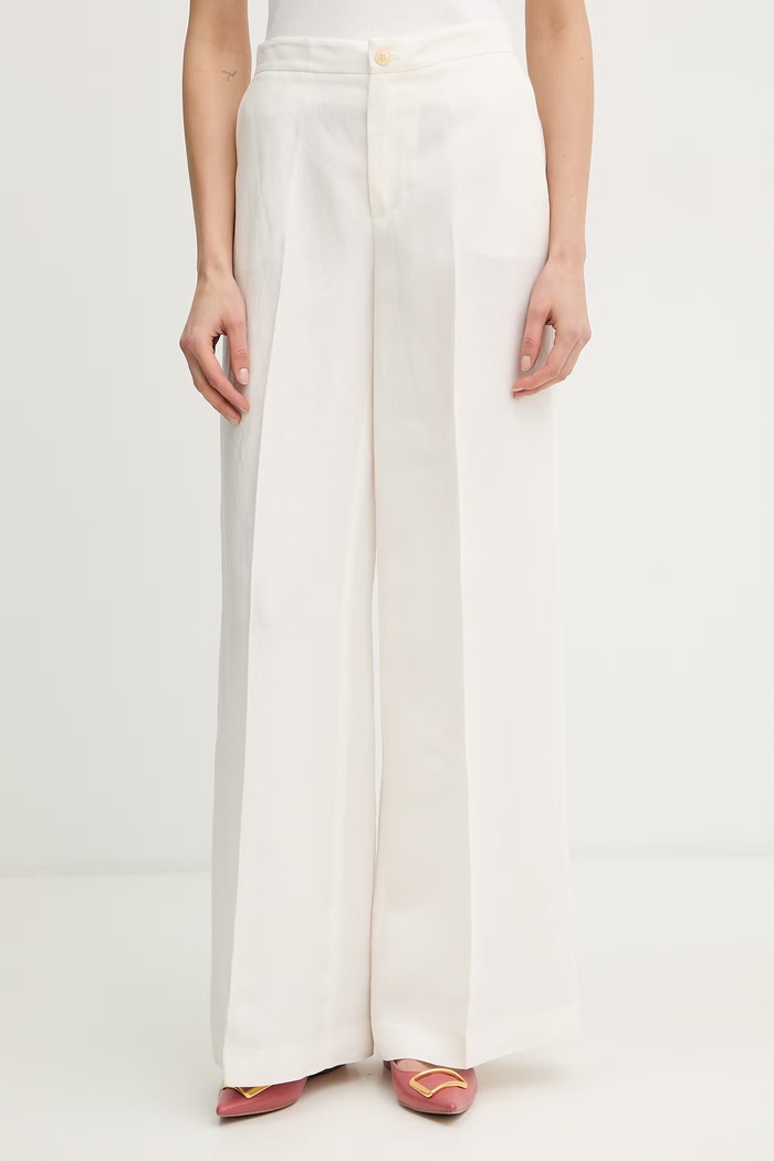 Twinset spodnie z dodatkiem lnu tkanina beżowy 261TP2454