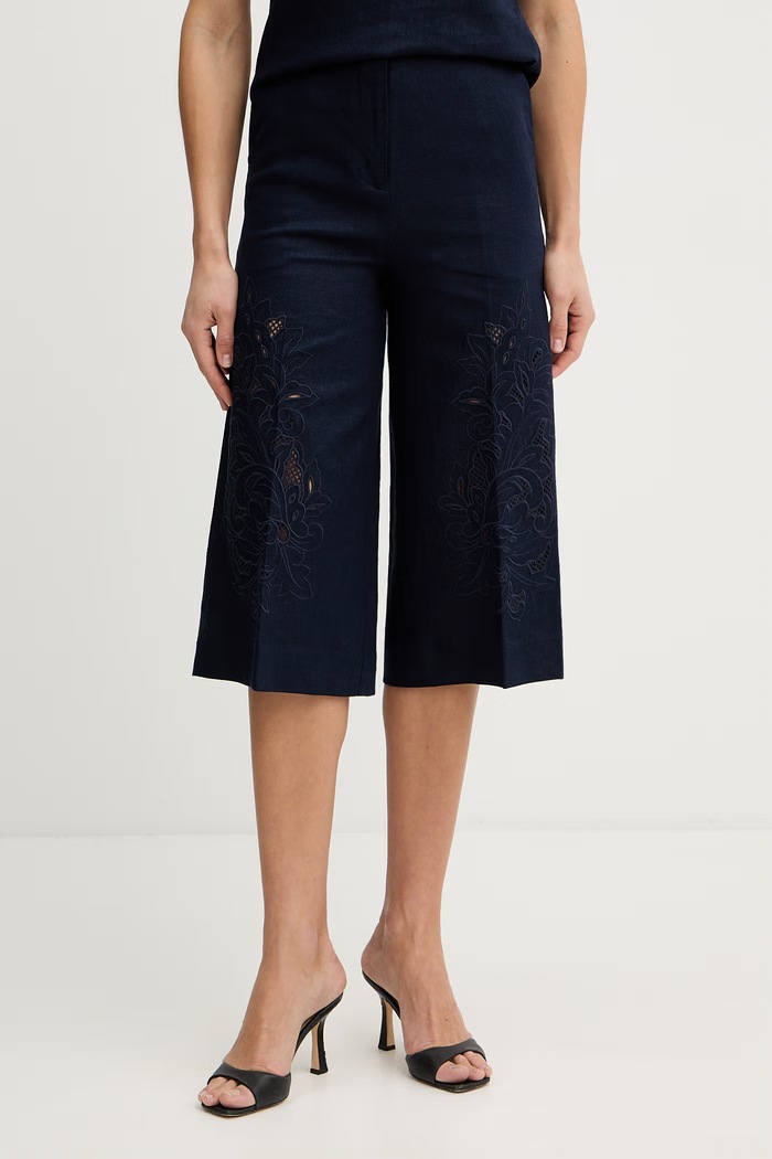 Twinset nadrág lenkeverékből sima sötétkék 261TP2313