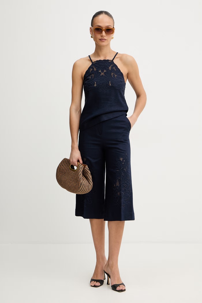 Twinset nadrág lenkeverékből 261TP2313 sötétkék SS26