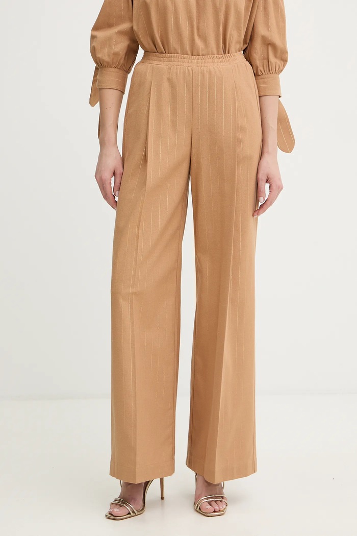 Twinset pantaloni din amestec de in panza maro 261LB2QFF
