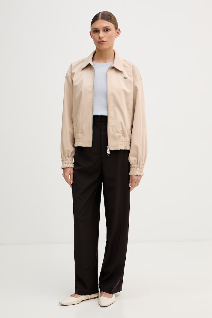 Lacoste oblekové nohavice dámske s prímesou vlny HF0245 hnedá SS26