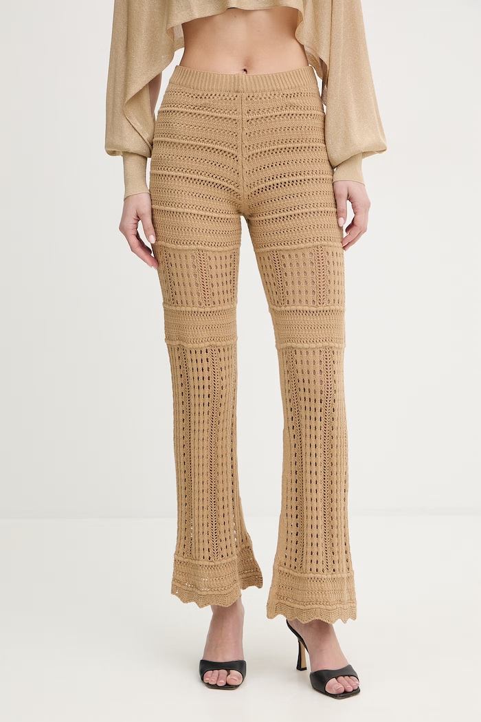 Twinset spodnie bawełniane bawełna beżowy 261TT3262