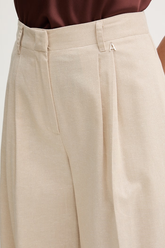 Twinset dámske wide leg nohavice s prímesou ľanu béžová 261AT2073