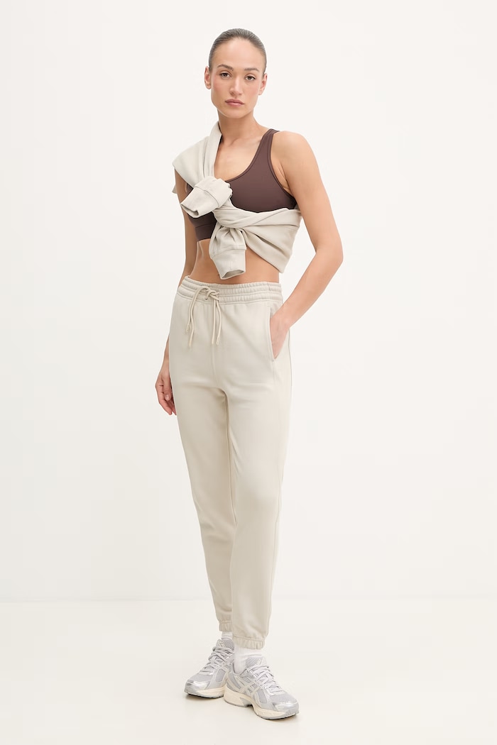 adidas by Stella McCartney spodnie dresowe damskie bawełniane JZ0658 beżowy SS26