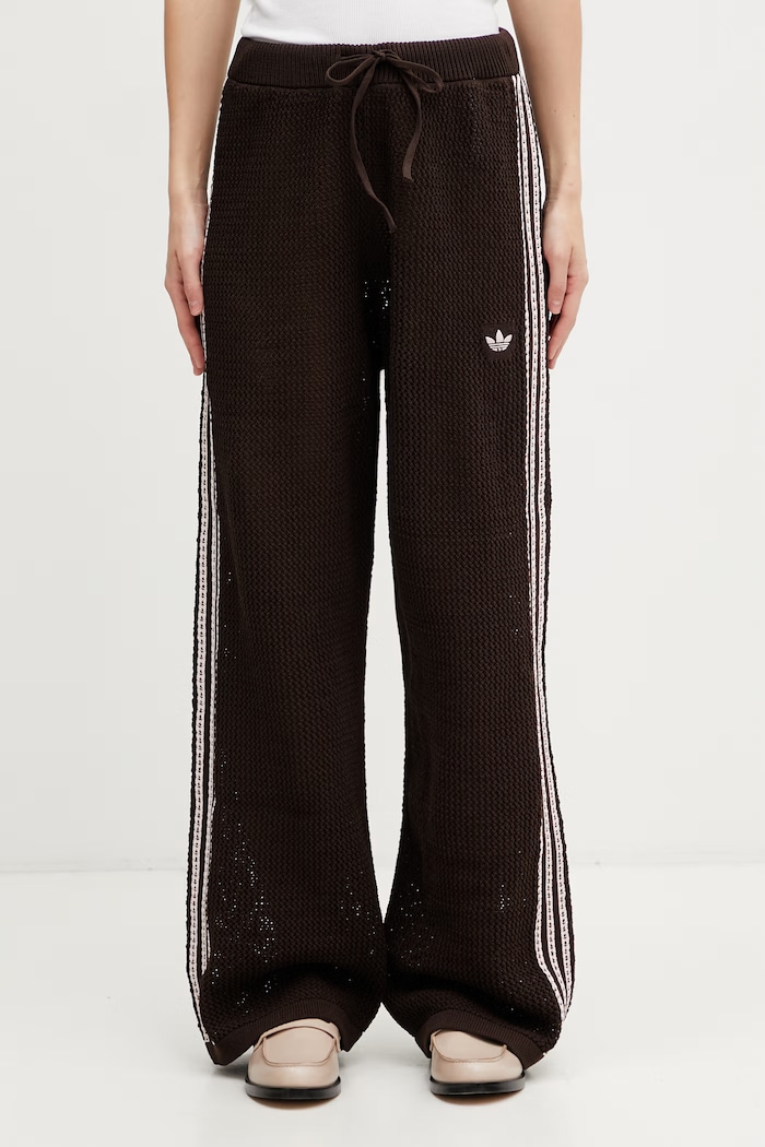 adidas Originals spodnie dresowe ażurowe damskie brązowy KE0201