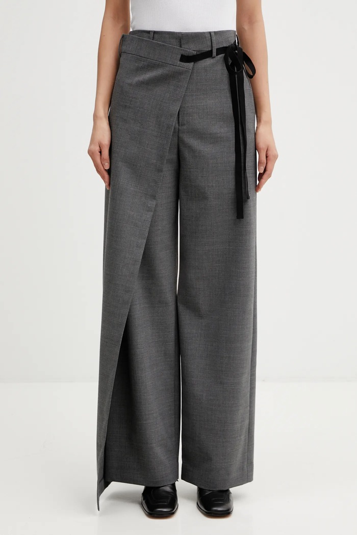 Hlače s dodatkom vune MM6 Maison Margiela široki siva S52KA0518.M35733.860M