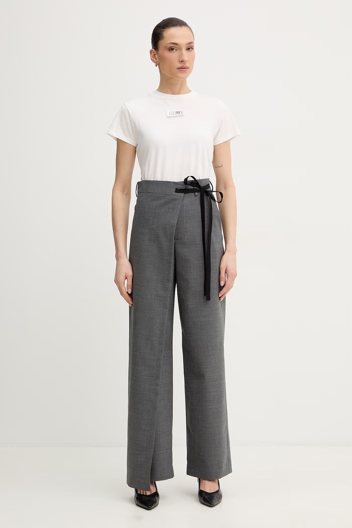 Nohavice s prímesou vlny MM6 Maison Margiela S52KA0518.M35733.860M sivá SS26