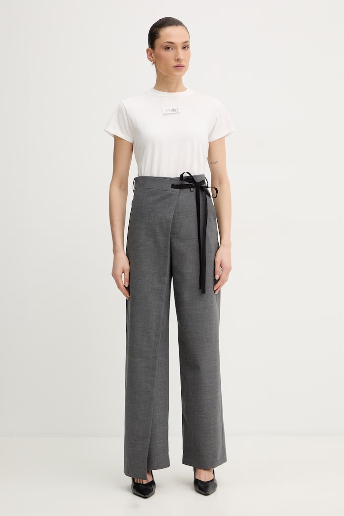 Nohavice s prímesou vlny MM6 Maison Margiela S52KA0518.M35733.860M sivá SS26
